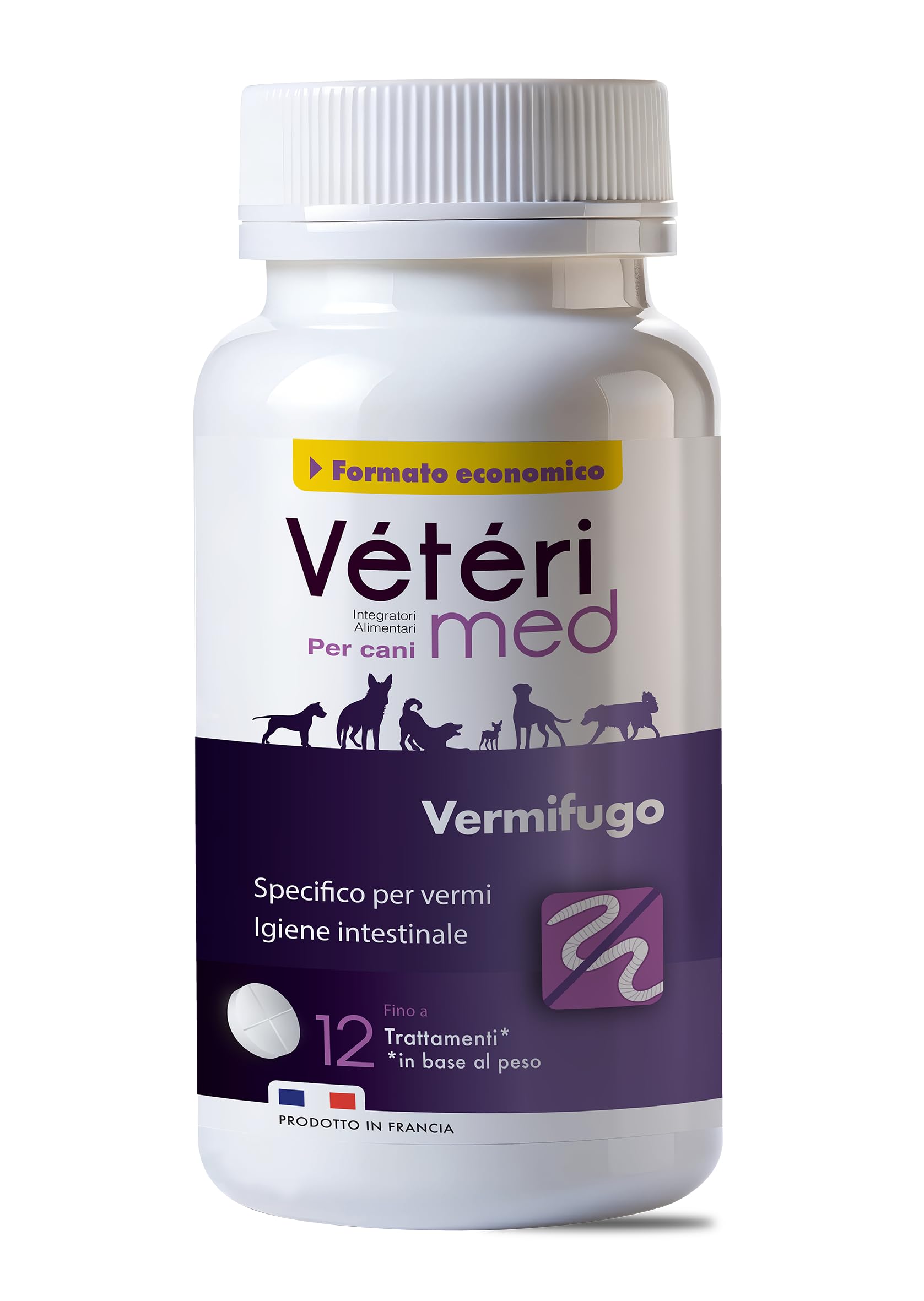 Comprimés vermifuges naturels pour l'hygiène intestinale des Chiens - Agit sur Tous Types de vers - Fabriqué en France - 30 comprimés - Version Italienne