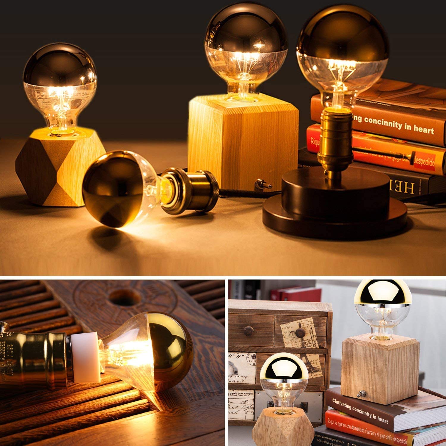 Glühbirne A19/A60 Kopfspiegellampe Silber Dimmbare LED Glühbirne Edison Lampe 7W (Äquivalent zu 70W), 2700K warmweiß, Dimmable, 220V, Kein Hub Erforderlich, Gold, 4 Stück