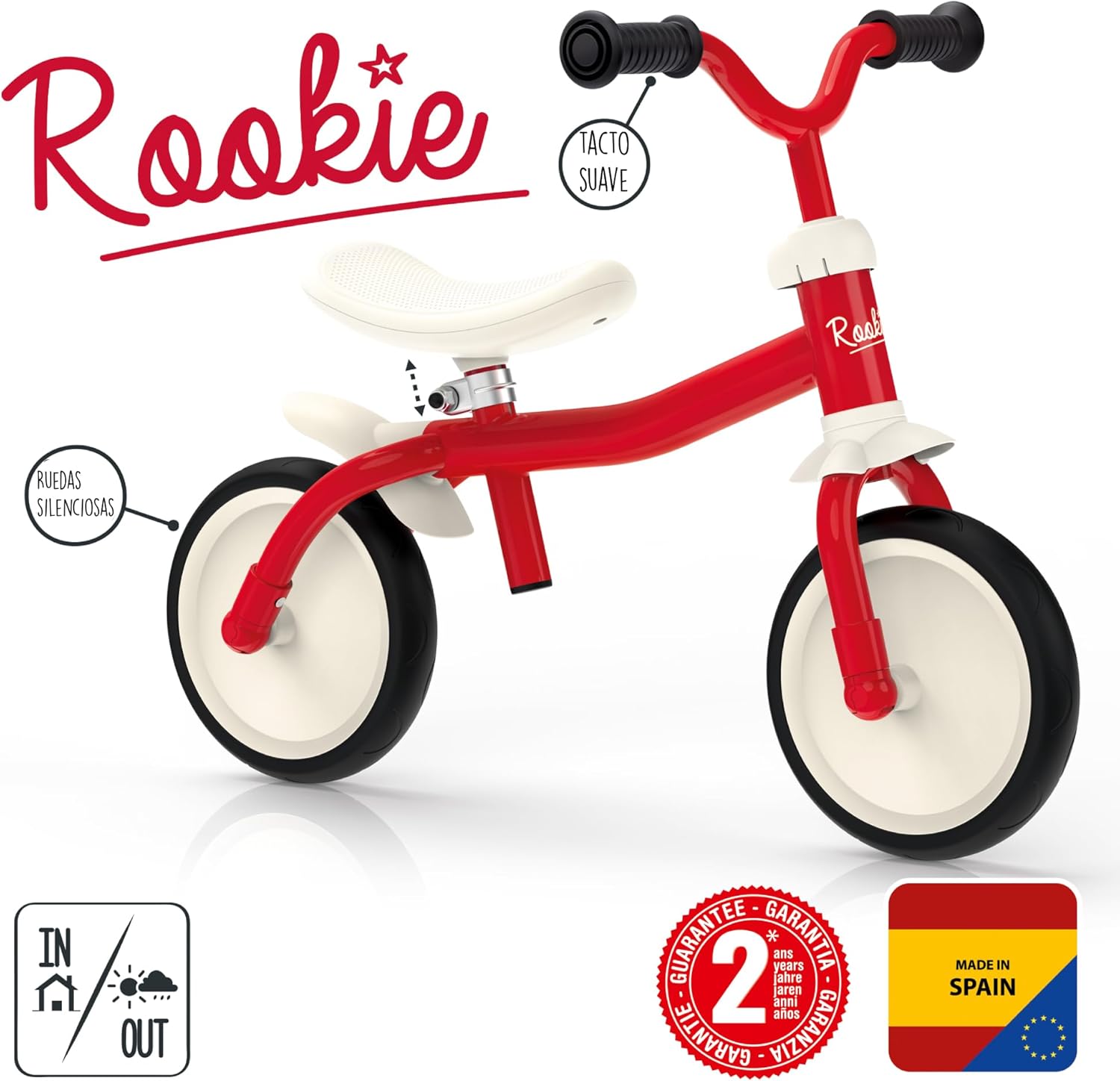 Smoby - Rookie Balance Bike - Lightweight Metal Children's Bike - Ergonomic Adjustable Saddle - Silent Wheels - Adjustable Handlebar - 770400