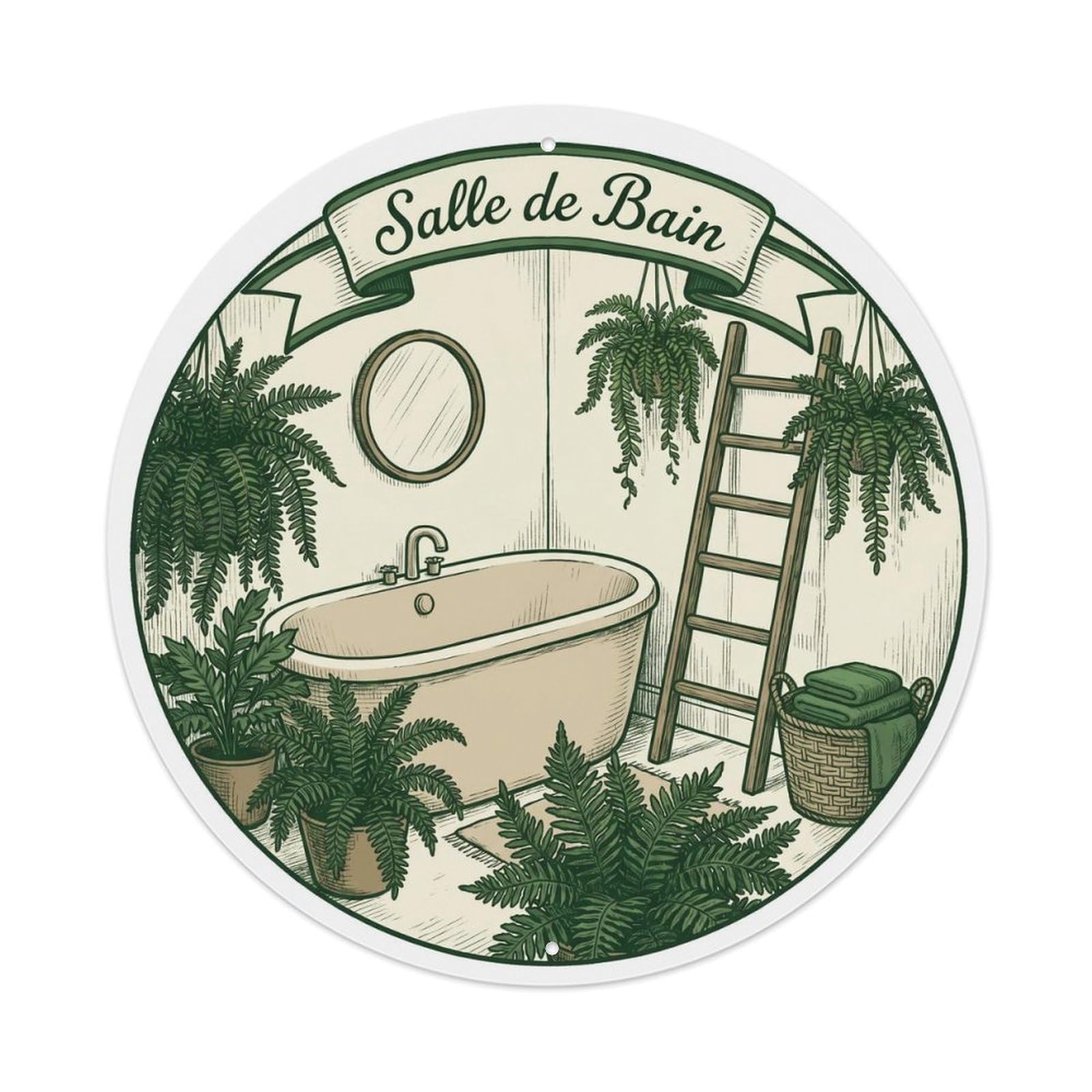 Tgrcjimh Style. Bathroom Fern Round Bathroom Metal Tin Sign