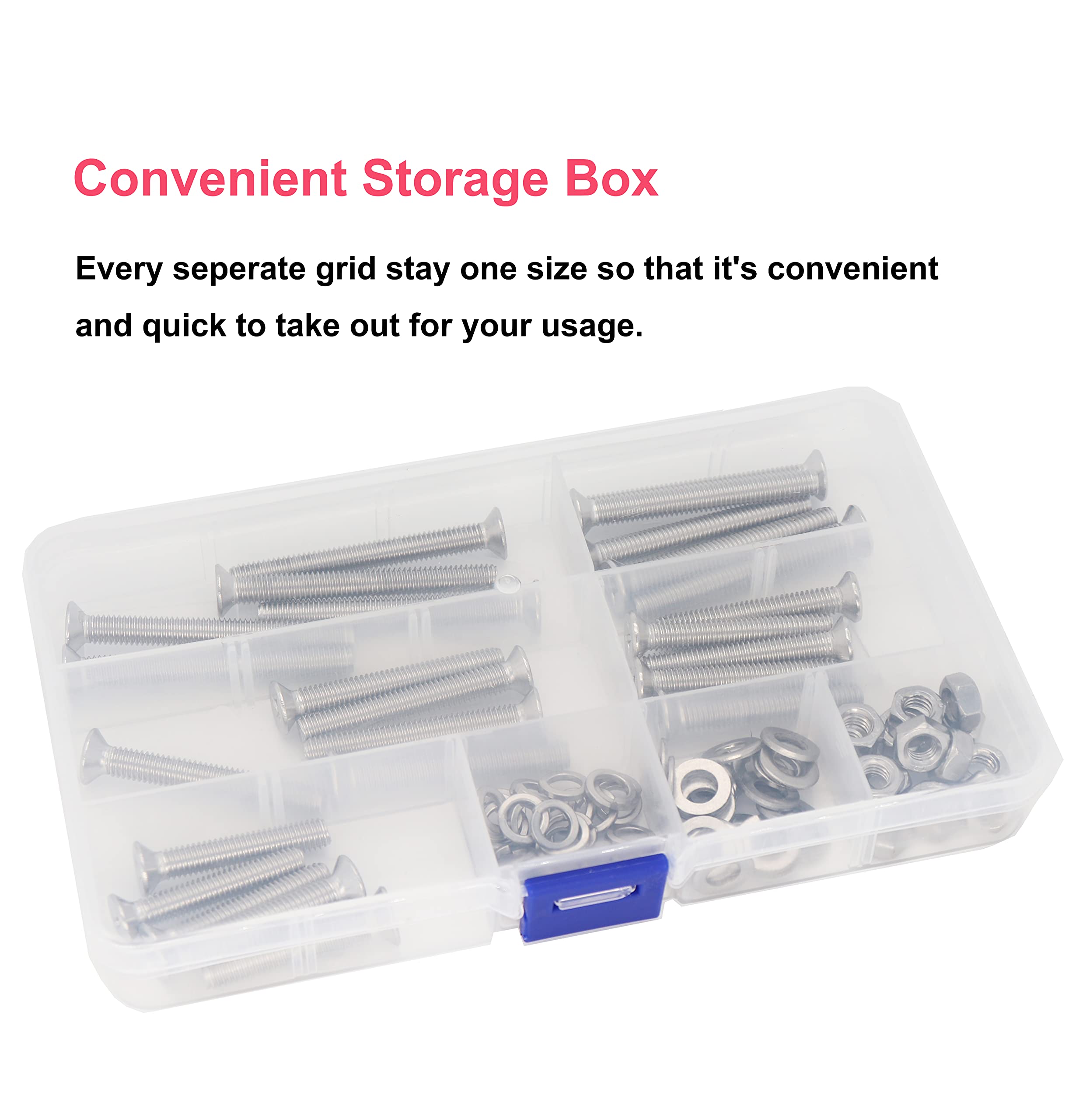 cseao 250pcs Metrisches M5 flat head Phillips Maschine Schrauben Muttern Unterlegscheiben Sortiment Kit, 304 Edelstahl