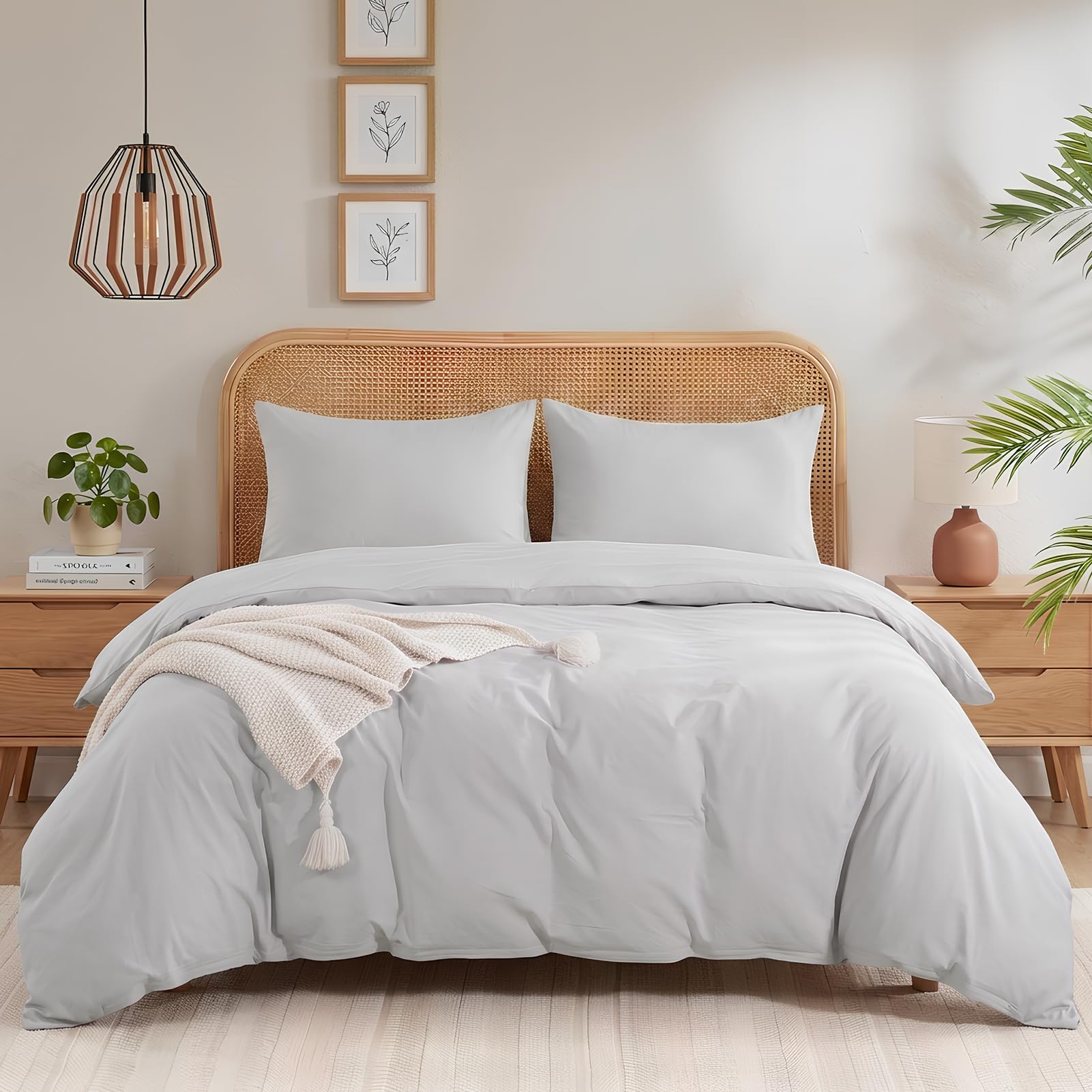 NEXHOME PRO Duvet Cover Set Twin Size Linen Feel Textured Organic Natural 100% Washed Cotton Duvet Cover 2 Pieces Bedding Set with Zipper Closure, Breathable, Light Grey (No Comforter)