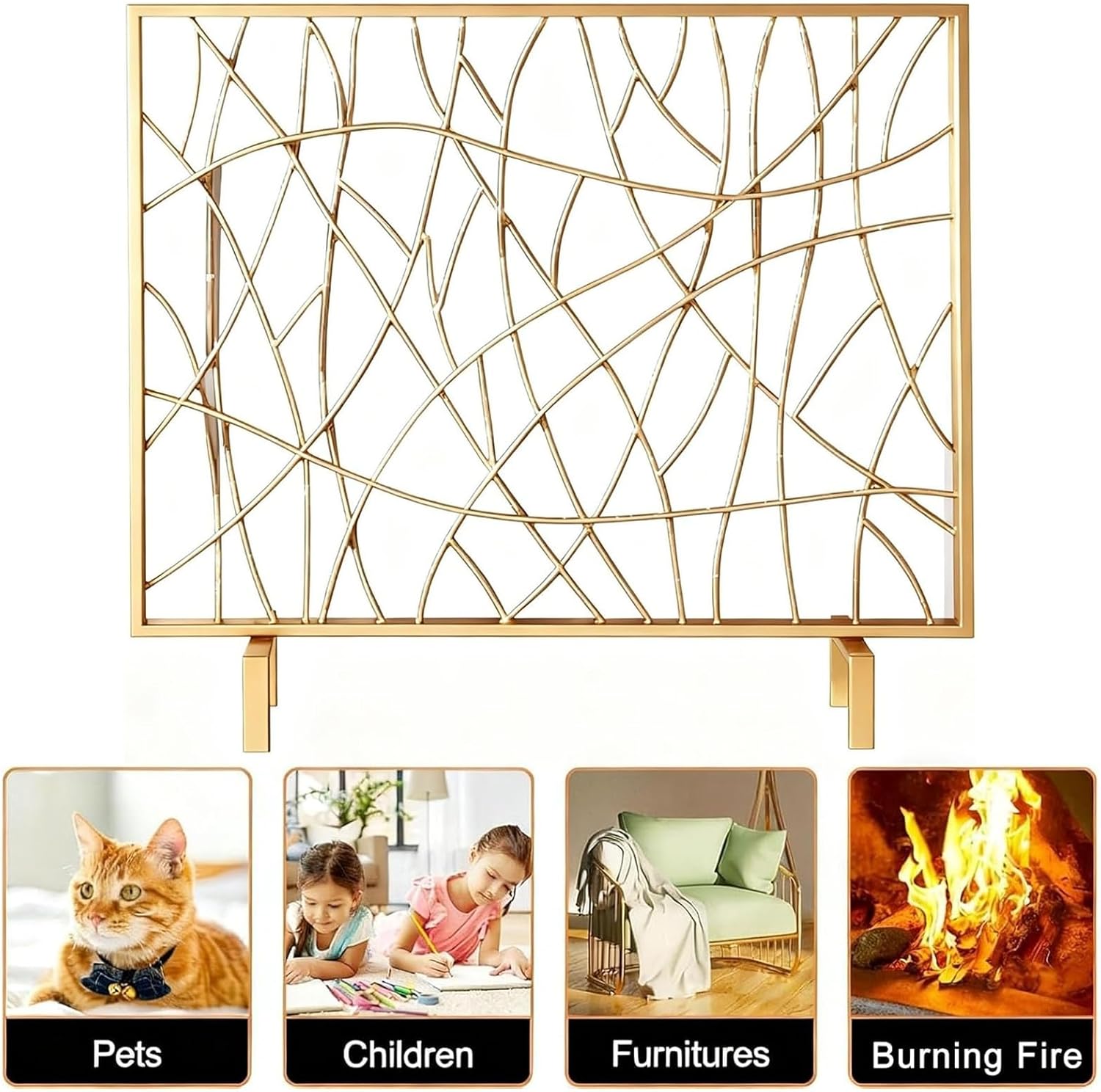 JKGHK Single Panel Iron Fireplace Screen, Freestanding Fireplaces Spark Protection Flat, Fire Spark Guard Gate with Metal Decorative Mesh for Outdoor or Indoor Use