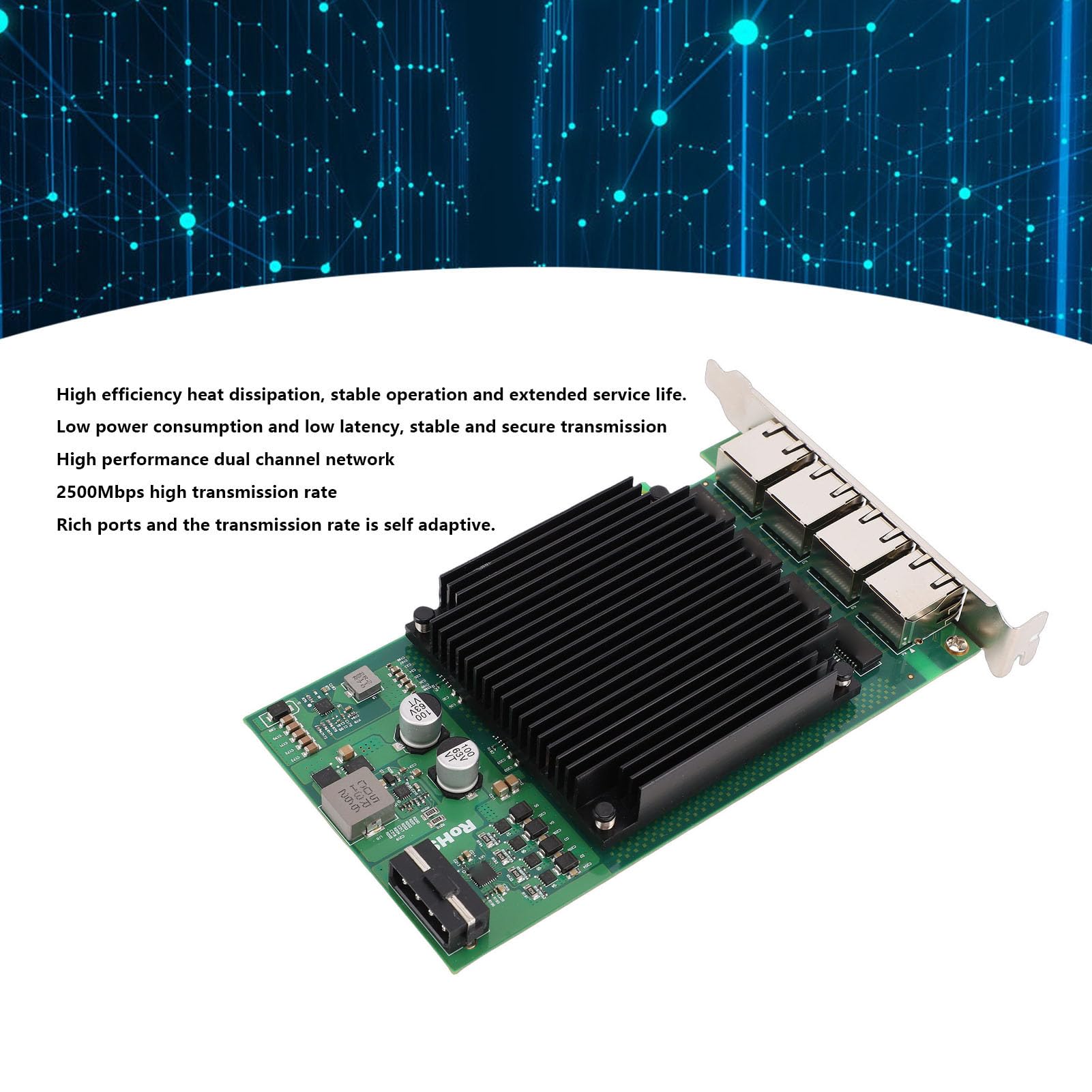 Scheda Gigabit Ethernet a Quattro Porte RJ45 a Basso Consumo Energetico per Router Morbidi Adattatore di Rete 2.5G per Trasferimento Dati Stabile
