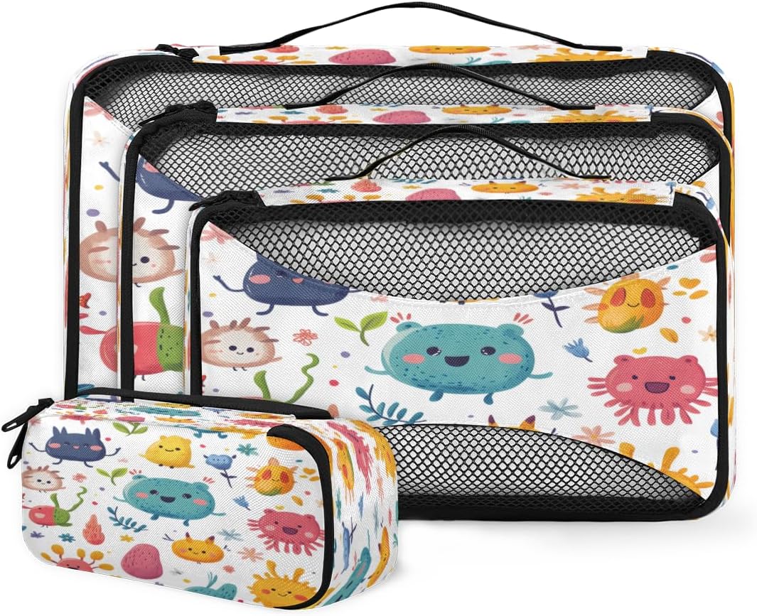 Cute Bacteria 4 Set Packing Cubes Packing Cubes for Women Lightweight Travel Essential Bag Clothes Carry on Suitcase Bags for Accessories Essentials