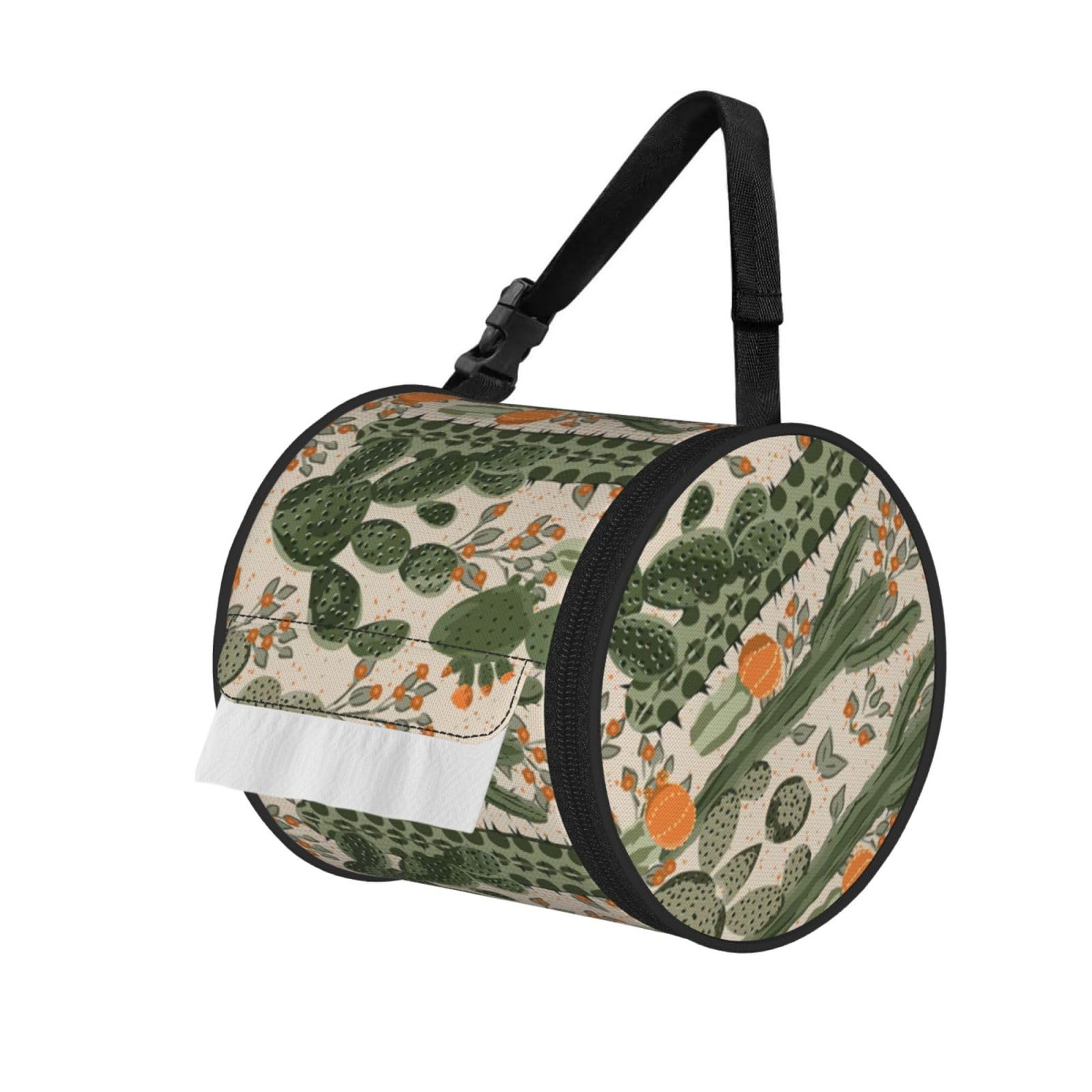 Green Cactus Printed Toilet Paper Holder Bag, Adjustable Strap Roll Paper Organizer for Car Kitchen Outdoor