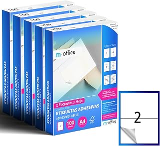 M-office Klebeetiketten zum Beschriften – Selbstklebende Etiketten zum Bedrucken, spülmaschinenfest, ideal für Haushalt und Gewerbe (2 Etiketten pro Blatt, 500 Blatt)