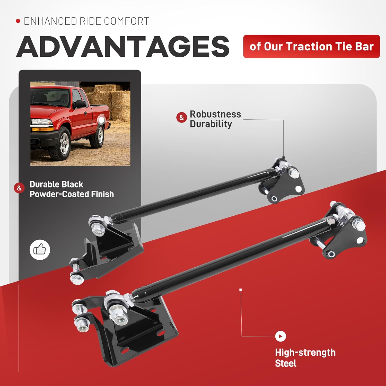 ALMULOO Traction Tie Bar Compatible with 1983-2004 Chevrolet S10 Blazer GMC Sonoma S15 Universal Traction Bar Powder Coated Steel
