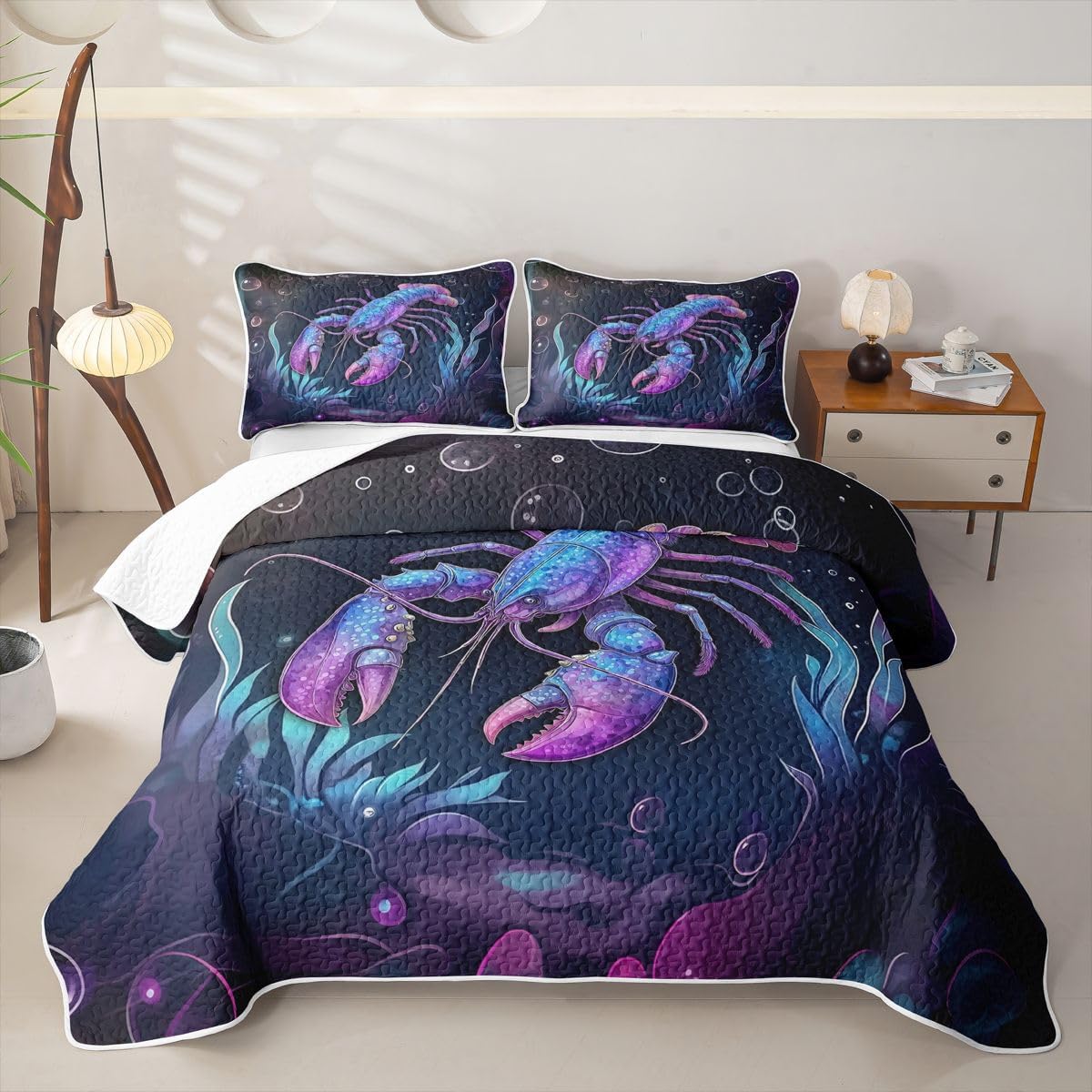 Seahorse Quilt Set Queen Blue Ocean Animal Quilted Bedding Underwater World Sealife Bedspread Coverlet For Kids Boys Girls,Nautical Coastal Theme Quilt Comforter Lightweight Quilted Blanket