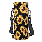 RICHEN Neoprene Water Bottle Carrier Bag with Adjustable Shoulder Strap, Insulated for 750ml/24oz Stainless Steel/Glass/Plastic Bottles (Sunflowers, 750ml)