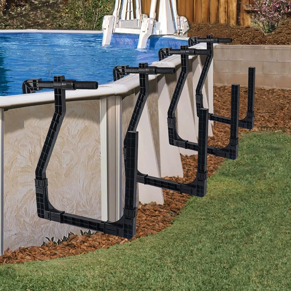 Solution de rangement pratique avec crochets réglables pour piscine hors sol (noir)