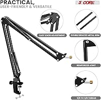 Vista 8 de 5 Core Soporte de brazo de micrófono Boom de 16 pulgadas con suspensión ajustable con soporte de micrófono de tijera con filtro pop montaje