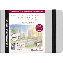 Clairefontaine - Ref 975444C - Etival Cold Pressed Sewn Watercolour Painting & Drawing Book 24 Sheets of Paper - 10 x 15cm - 300gsm Cellulose Art Paper