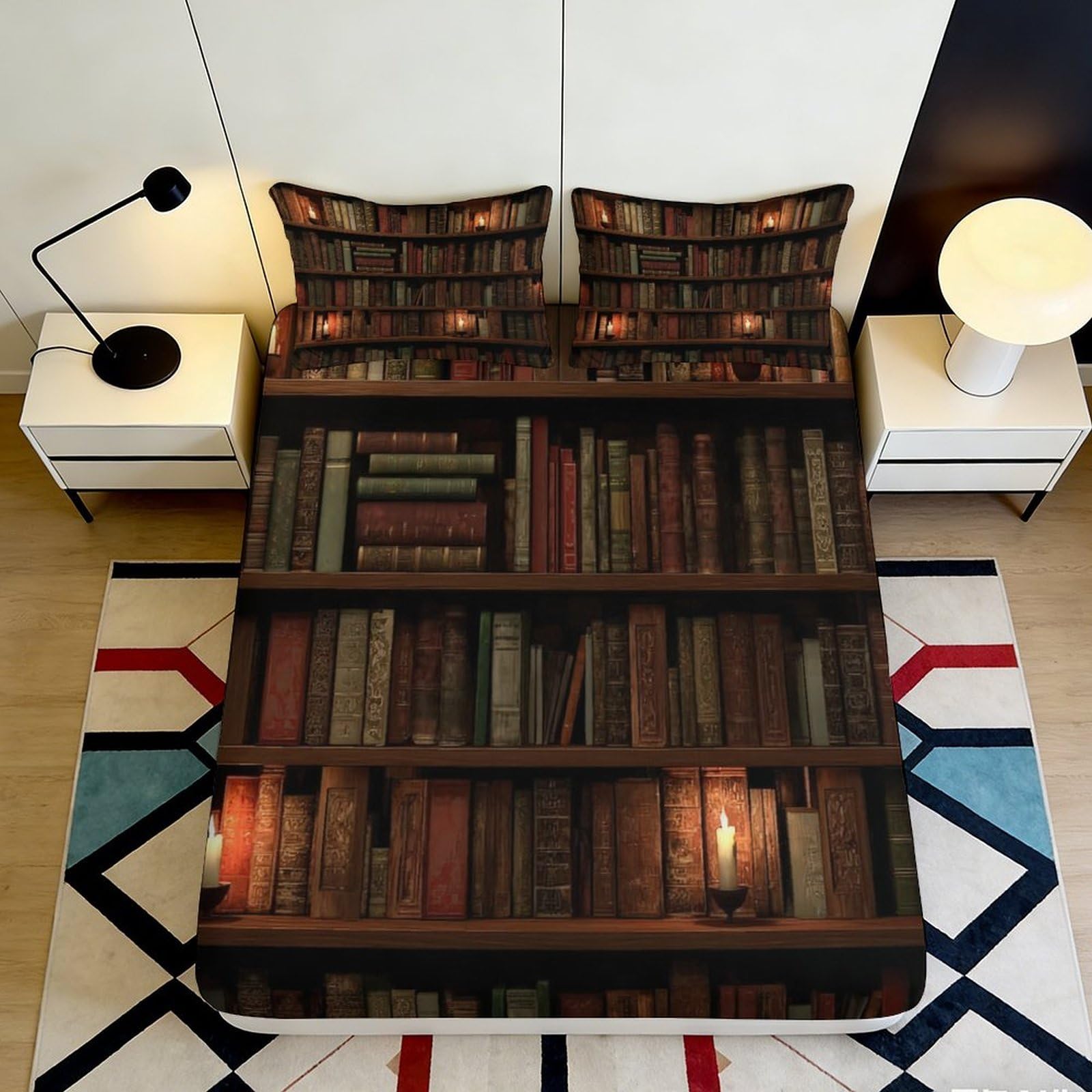 3D Printed Bookshelf Fitted Sheet Microfiber Deep Pocket Book Style Mattress Fitted Cover Non-Slip Washable Bedroom Bedding 120x200x25cm
