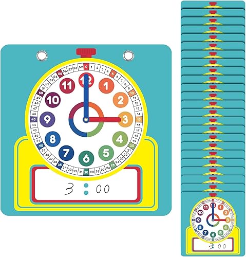 Junkin Kit de reloj de enseñanza de 25 piezas, relojes de práctica para niños, tiempo de aprendizaje con superficie borrable para el hogar, escuela,