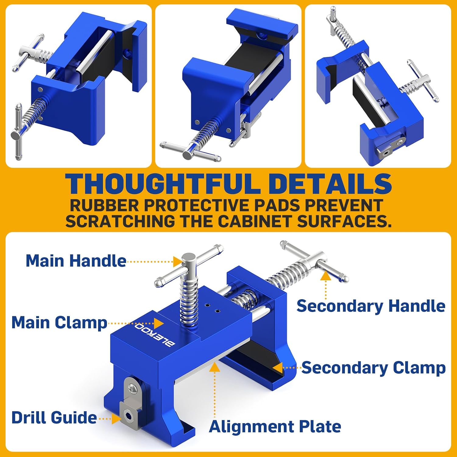 BLEKOO 2 Pack Cabinet Clamps for Installation, Solid Drilling Tool With Pilot Hole Guide