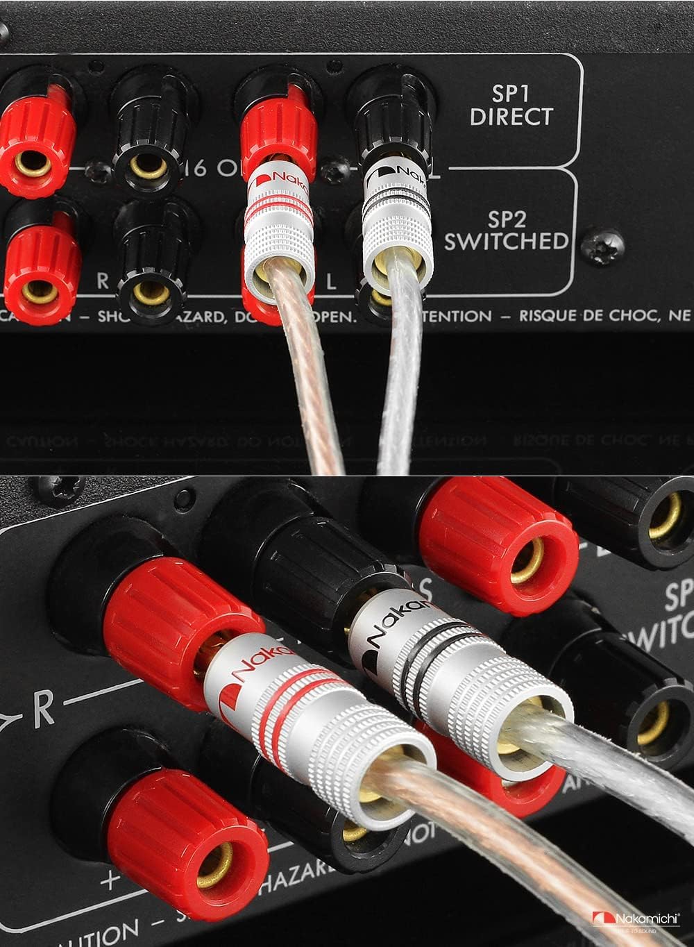 Nakamichi connettori a banana BFA 12-18 AWG 4 mm placcati in oro 24 K adattatore spina a banana per altoparlanti cablati, piastra a parete e amplificatore per altoparlanti HiFi 10 pezzi (5 paia)