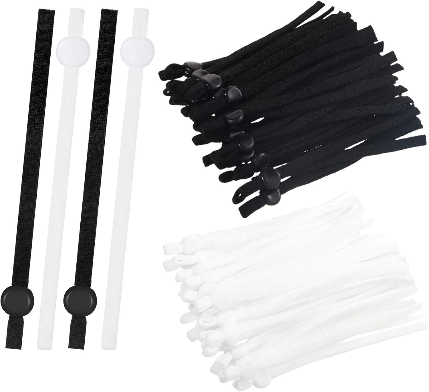 300 Pieces Sewing Elastic Band Cord with Adjustable Buckle Flat Ear Bands Stretchy Ear Loop Lanyard Adjustable Sewing Earmuff Rope for DIY Craft Making Supplies (Black and White)