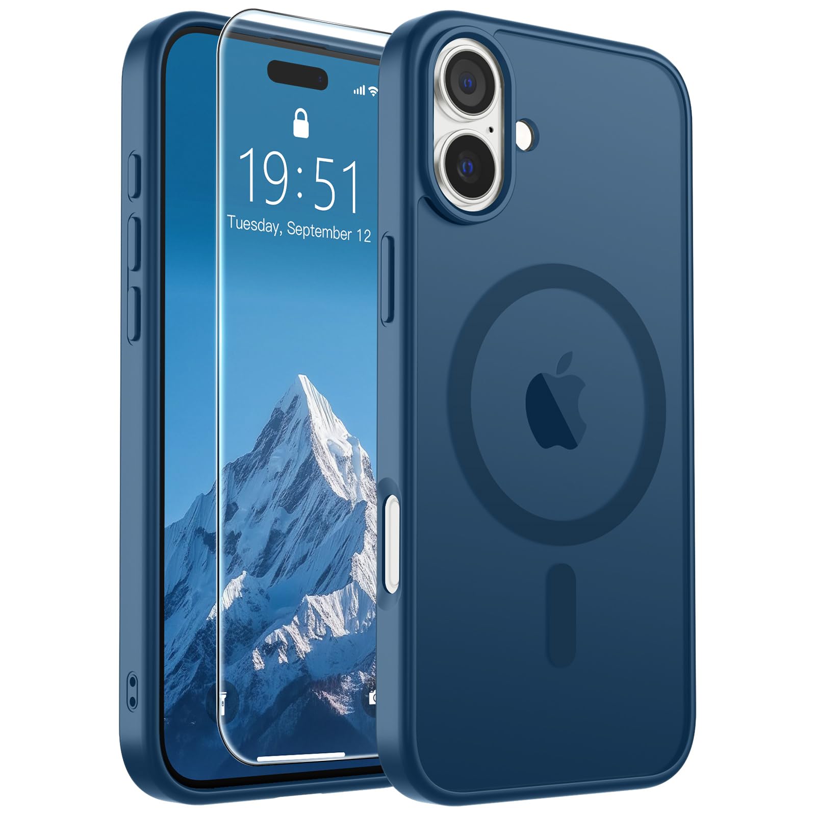 SUPFINE Magnetic for iPhone 16 Case Deep Blue | With Screen Protector, Translucent Matte, Compatible with MagSafe, Military Grade Drop Proof, Rugged Shockproof Protective