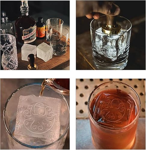 Miniatura 3 de CRASPIRE Sello de hielo para cubitos de hielo, sello de pulpo, con cabeza de latón extraíble y mango de madera, sello vintage de 1.2 pulgadas para