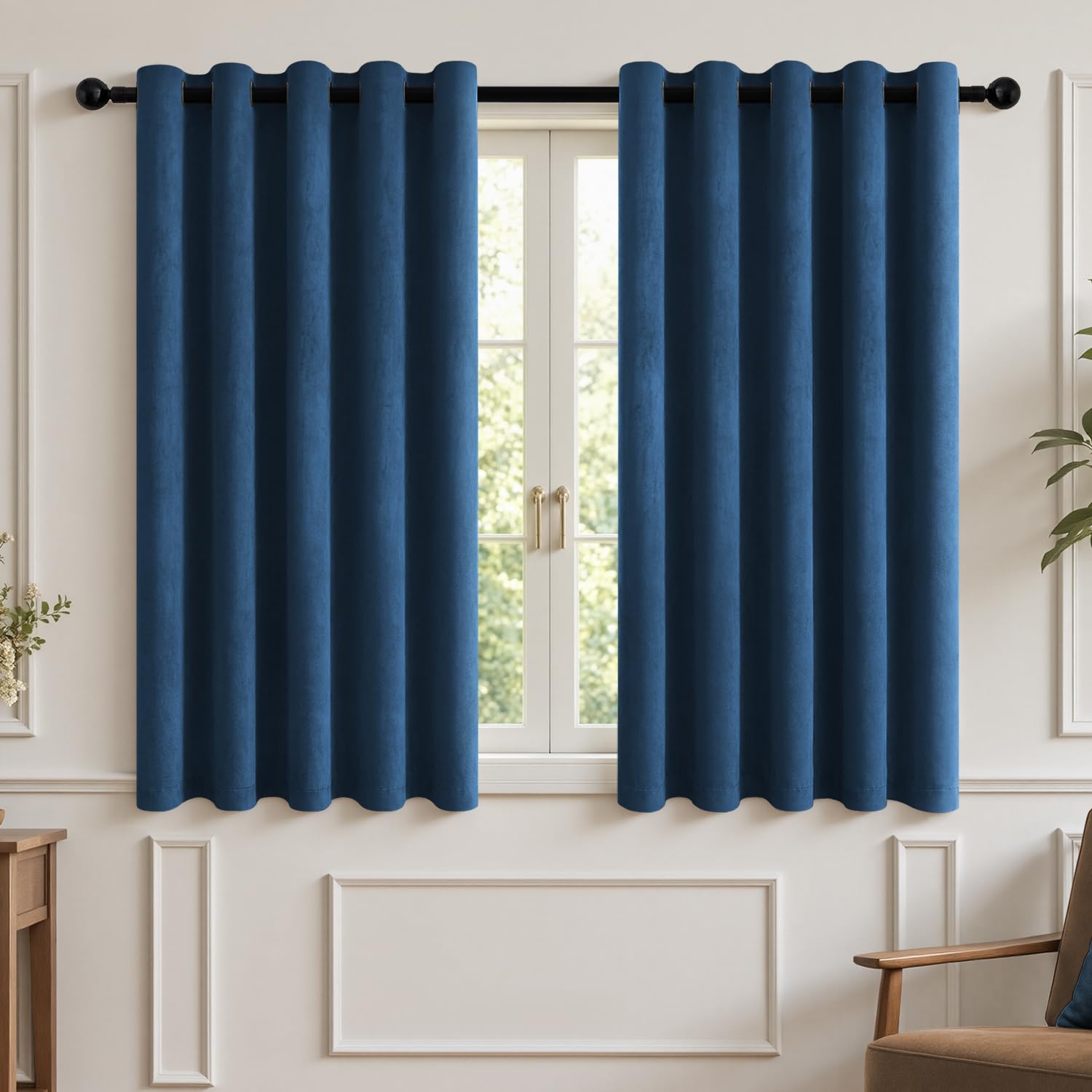TOPICK Velvet Thermal Blackout Curtains for Bedroom, Navy Blue, W66 xL54