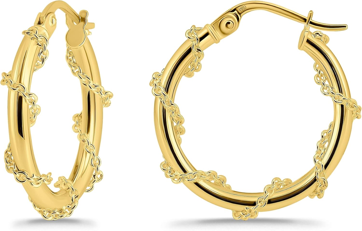 Sterling Silver Chain Wrap Click-Top Hoop Earrings, 15mm-30mm