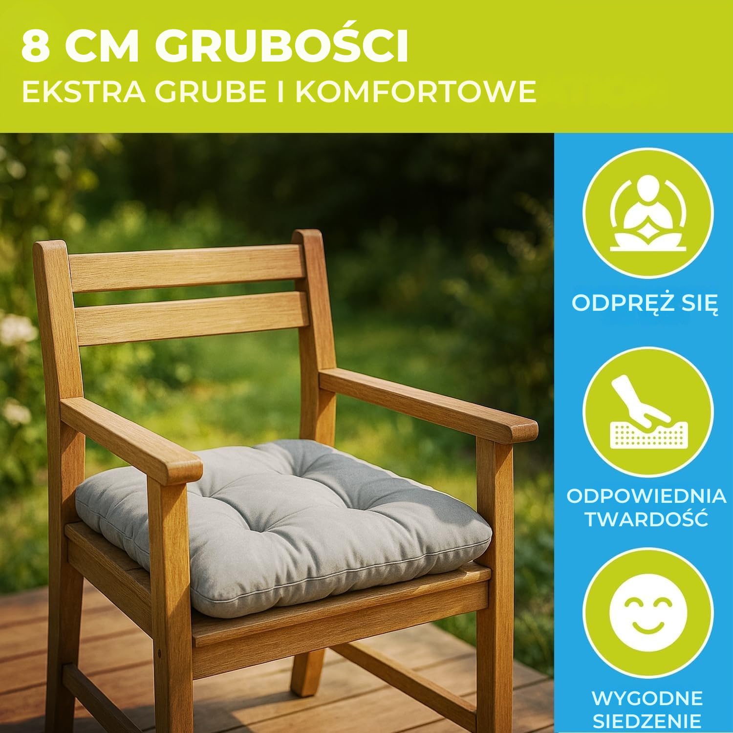 Zestaw 6 poduszek na krzesła 40x40 cm | Wygodne siedziska ze sznurkami do mocowania i grubym wypełnieniem | Uniwersalne zastosowanie do mebli domowych i ogrodowych | Brązowy
