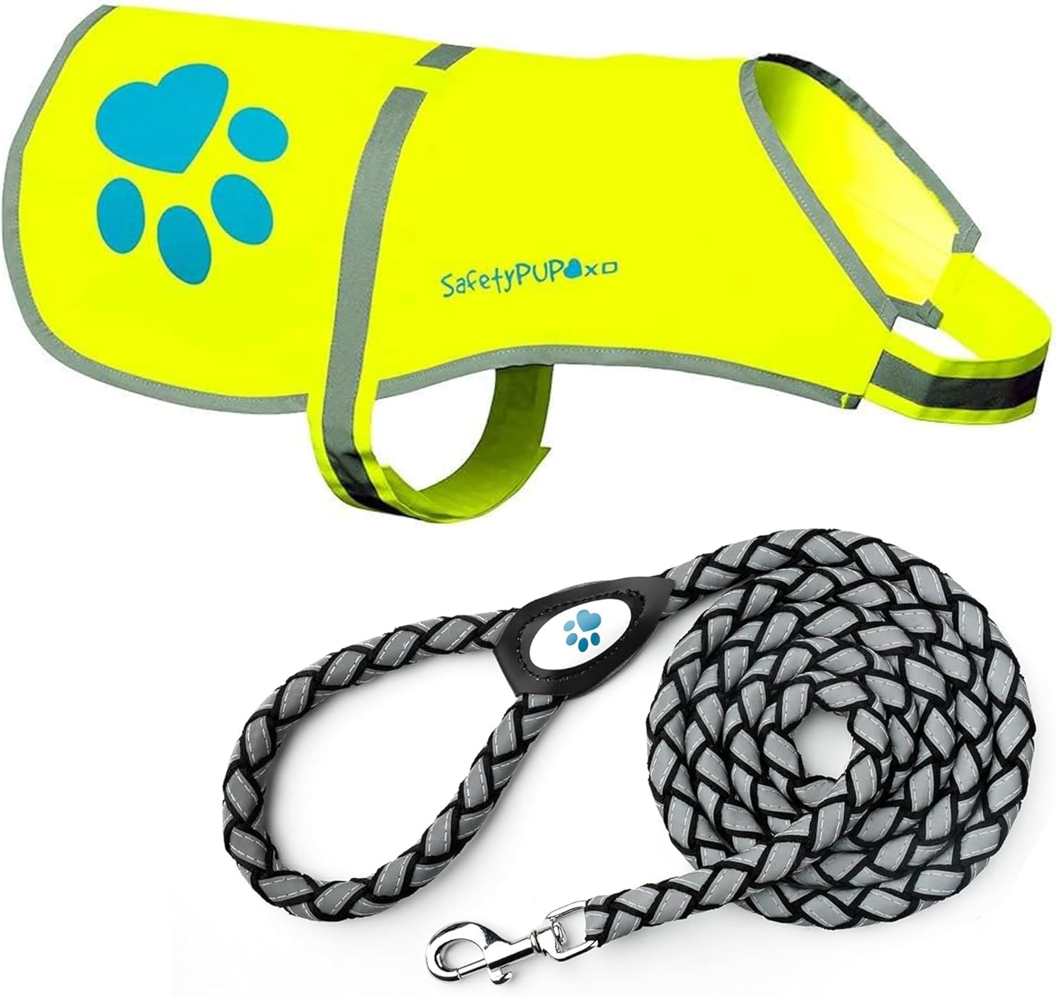Reflective Dog Vest & Leash – Hi-Vis Yellow Vest + 6 Ft Tangle-Free Black Leash for Medium & Large Breeds – Durable, Comfortable, Urban & Rural Use (Medium)