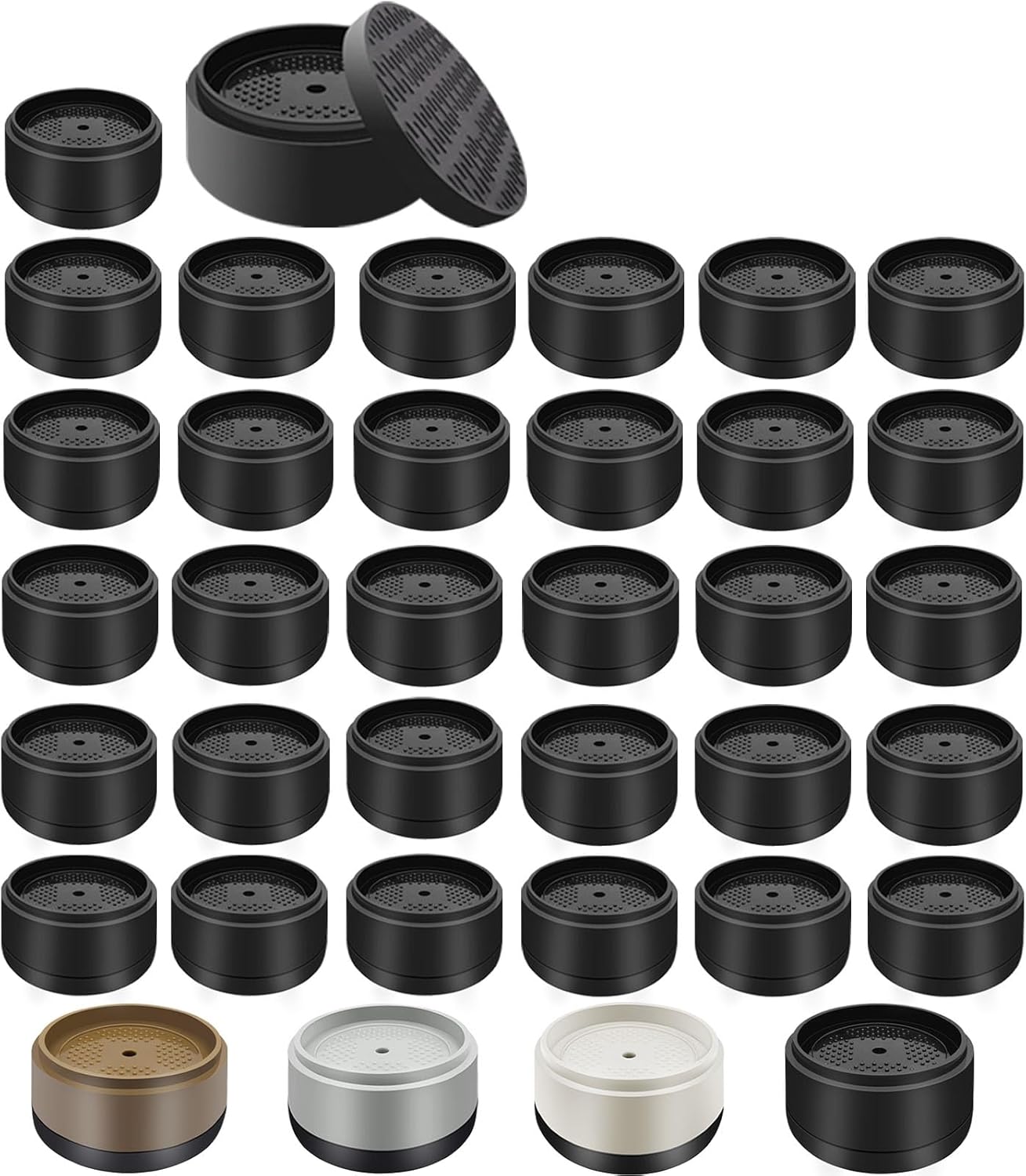 Furniture Risers Bed Risers Heavy Duty 1 inch, 2 inch, 3 inch, 4 inch Round Adjustable Bed Lifts Riser for Desk Legs Table Couch Sofa Chair Refrigerator Washing Machine (1 Inch, Black, 32 Pack )