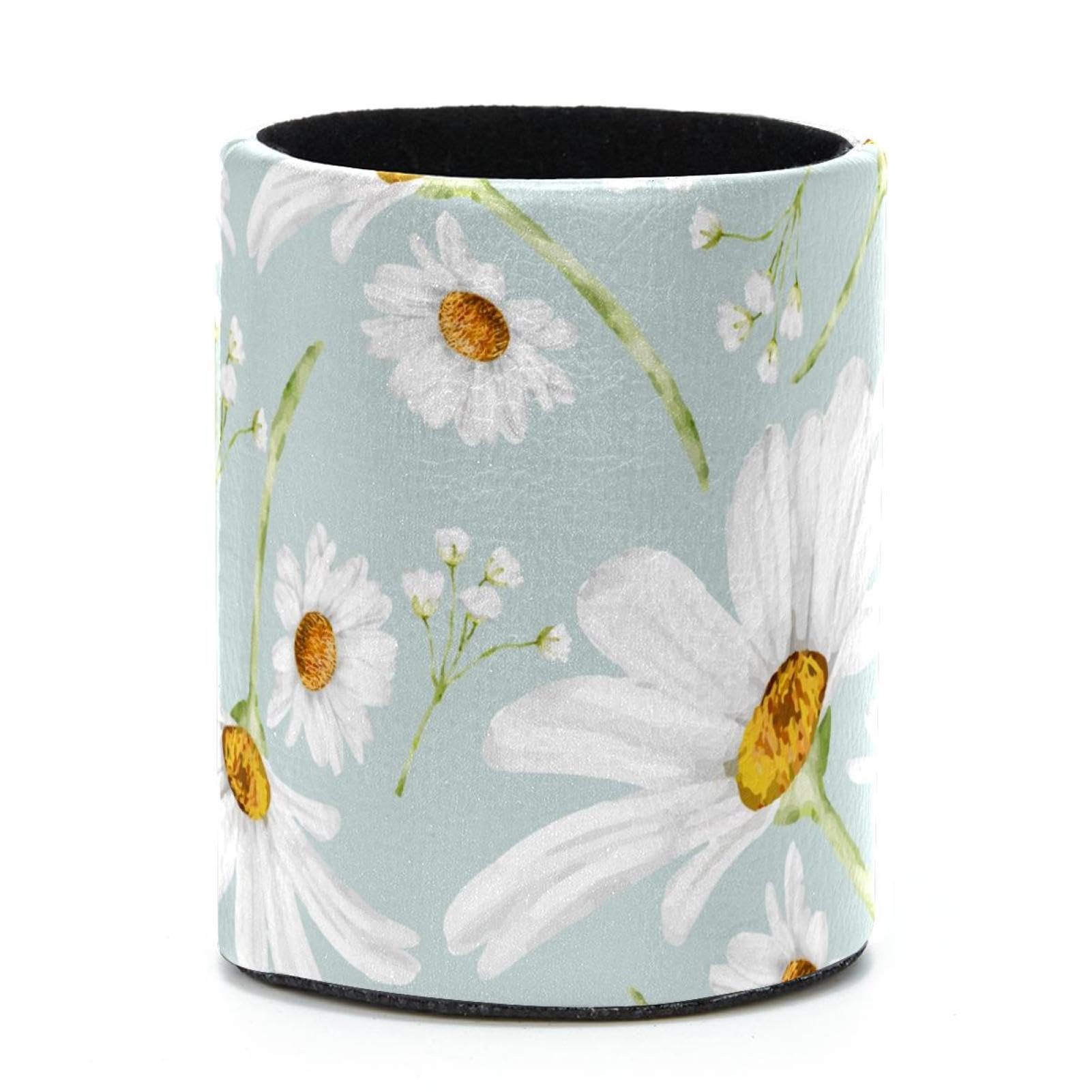 LWSHUNYI Large Capacity Colored Pen Holder for Desk,Little Daisy Pattern Leathe Pencil Holder Makeup Brush Holders, Desk Accessories & Workspace