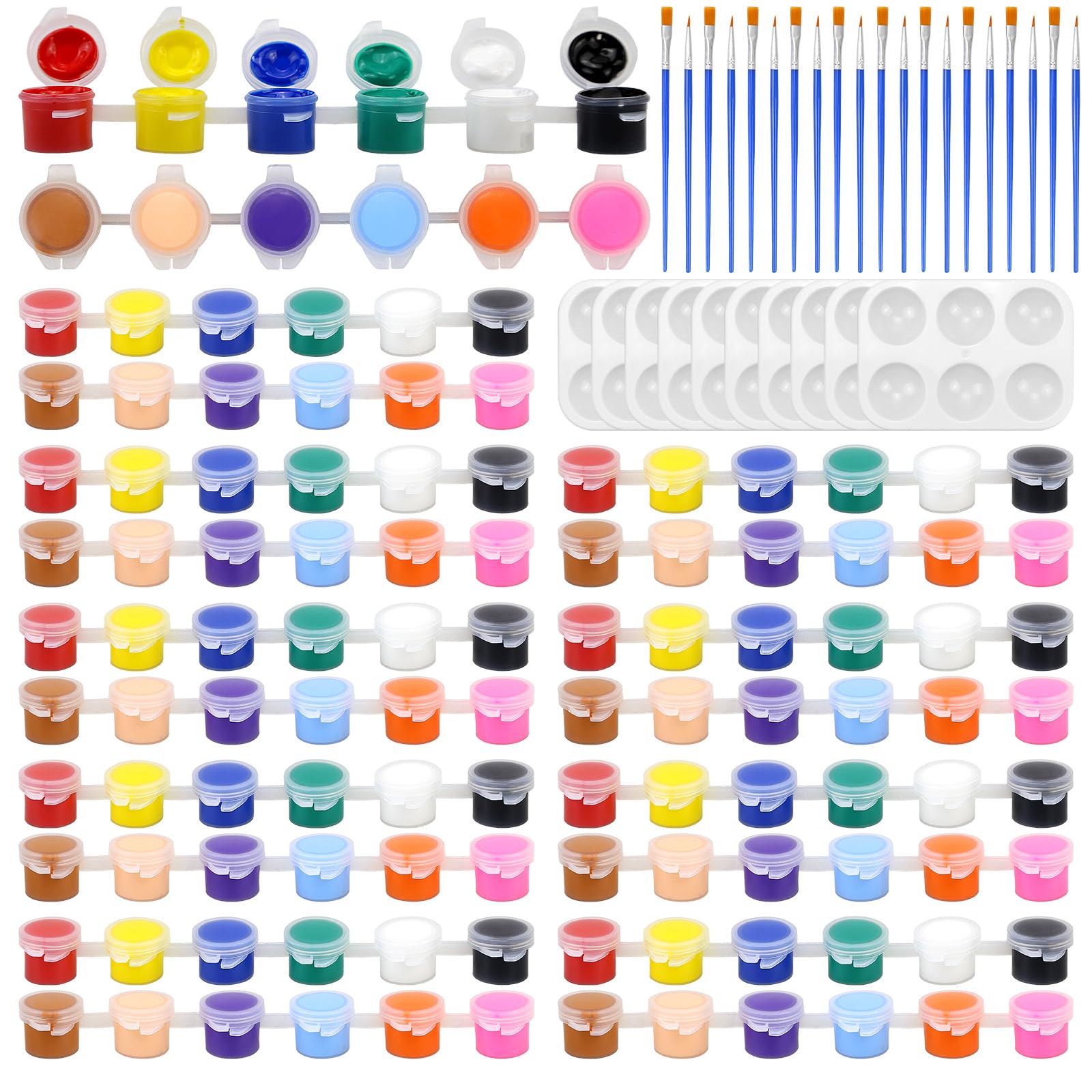 JFTNAKY 10 Pack Mini Acrylic Paint Set, 150PCS Paint Strips for Kids Adults Art & Craft Painting, 12 Colors Washable Acrylic Paint Set Bulk for Home Classroom Birthday with Palettes and Brushes