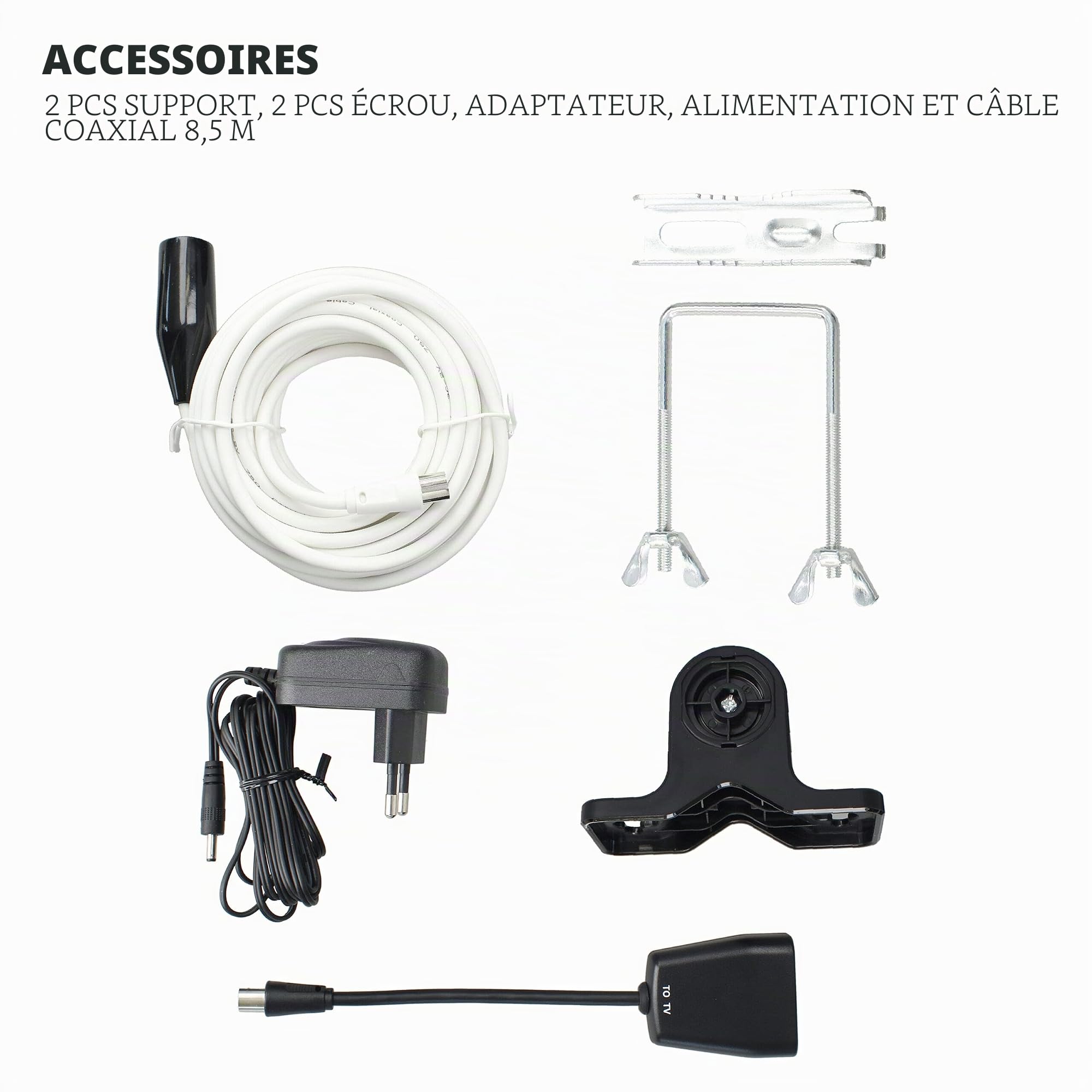 TM Electron TMANT015 Antenne TV d'intérieur ou d'extérieur avec amplificateur intégré 40 DB, Ultra compacte, Orientation 360°, Montage Mural ou mât et résistante aux intempéries
