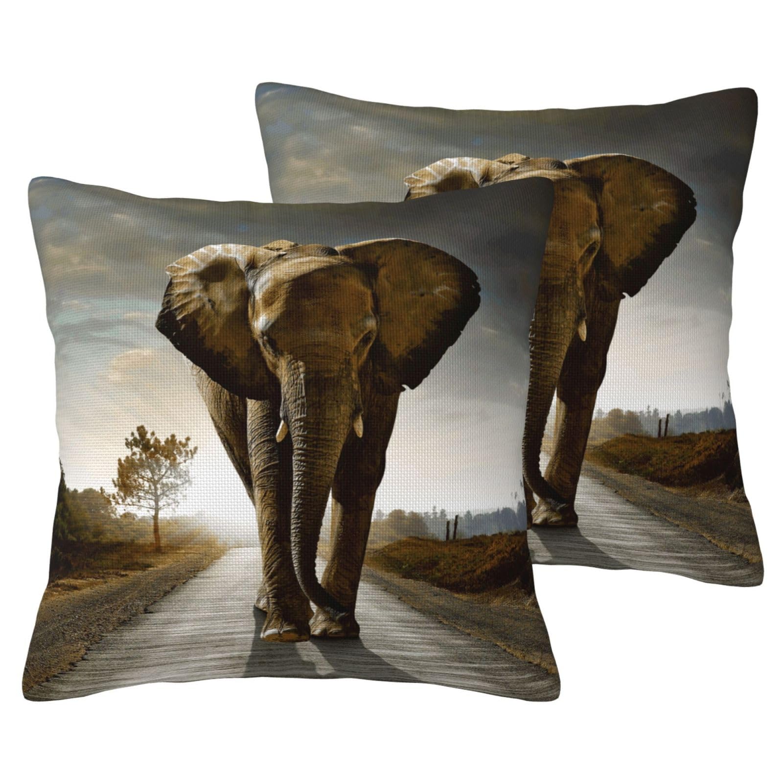 Taies d'oreiller éléphant en aspect lin : lot de 2 housses déco pour salon cocooning
