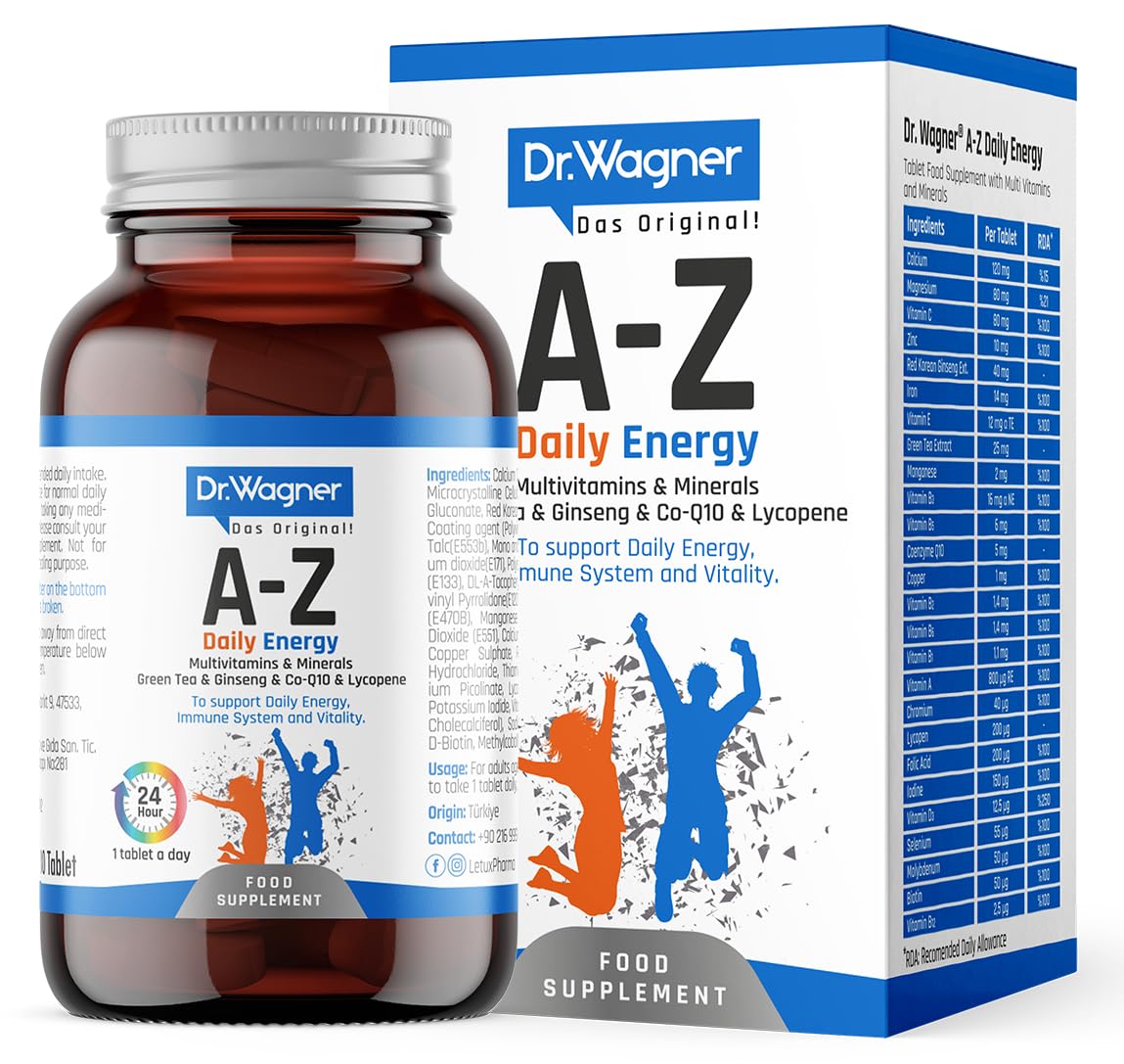 Dr.Wagner A-Z Daily Energy Multivitamin and Minerals for Daily Energy - improve Immune & Brain Health - supporting healthy skin, hair, and nails