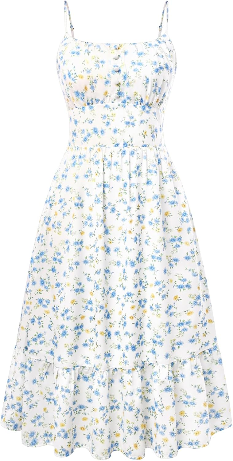 Belle Poque Floral Dress for Women 2026 Summer Sleeveless Flowy Ruffle Midi Dresses Elegant Wedding Guest Cocktail Dress