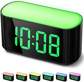 HOUSBAY Digital Alarm Clock for Bedrooms - Large Display Easy to Read Across The Room, 7 Larger Color Night Light, Dual Alarm, Dimmer, Adjustable Volume, True Battery Backup Green