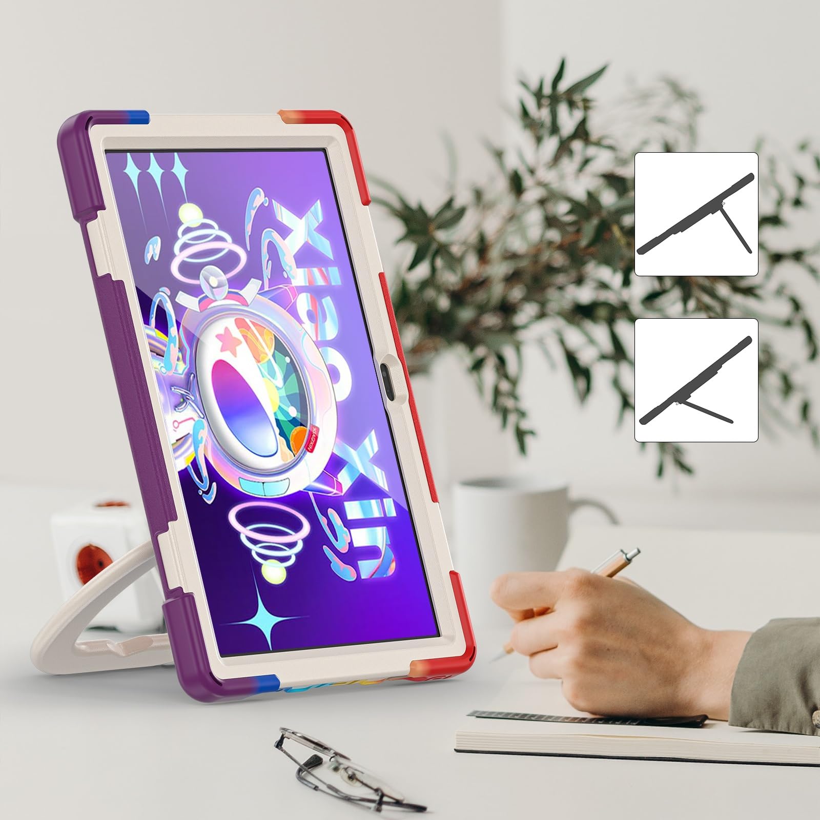 Do obudowy Lenovo Tab M10 Plus 3. generacji 10,6 cala 2022 (TB125FU/TB128FU/TB128XU), odporna na wstrząsy, solidna obudowa z obrotową podpórką 360°, wytrzymały futerał tablet paskiem rękę/ramię(Red c)