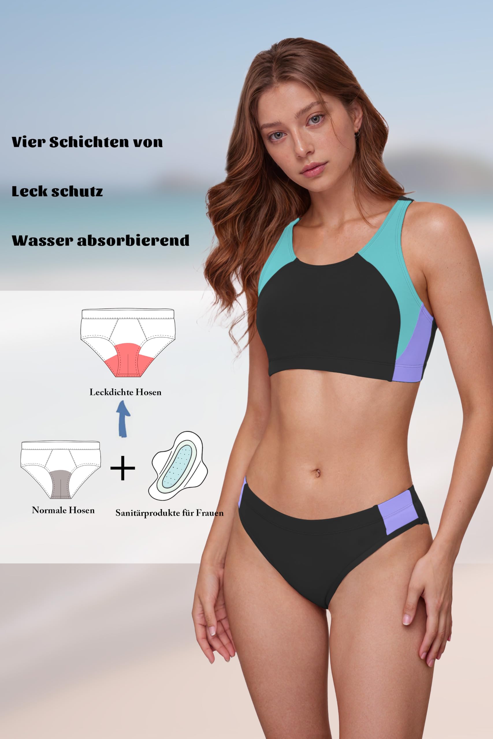 Perioden Bademode Zum Schwimmen Perioden Bikini Menstruations Badeanzug Teens Mädchen Period Swimwear für Teen