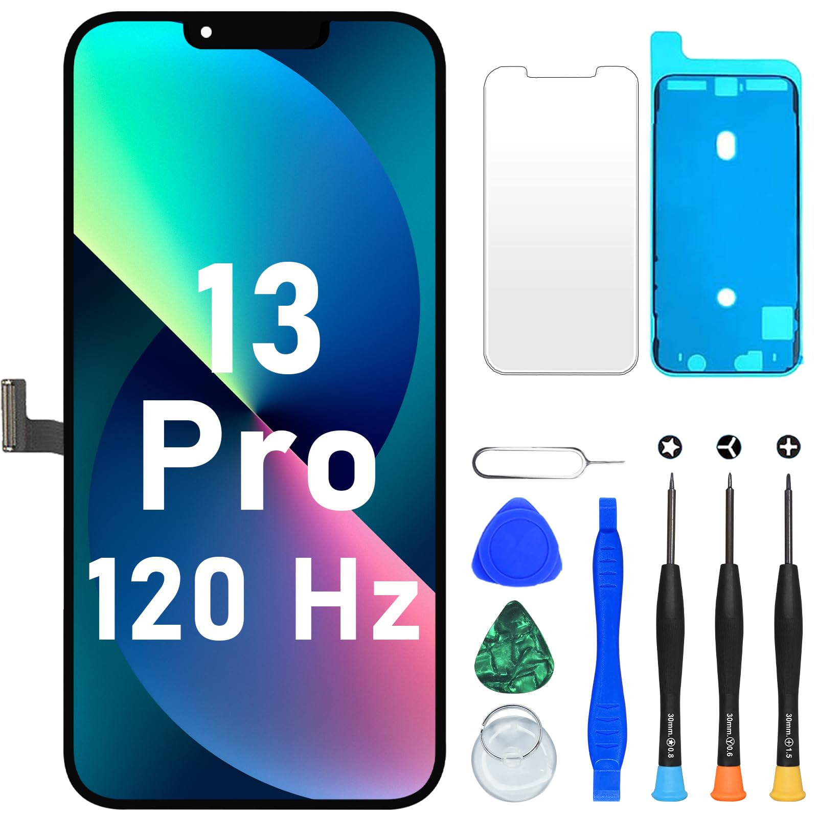 DIGI4U LCD Display Ersatz für iPhone 13 Pro A2483 A2640 Bildschirm | FHD, reaktionsschnelle Touchfunktion, Face ID-Unterstützung, preiswerte Reparaturlösung inkl. Reparaturset