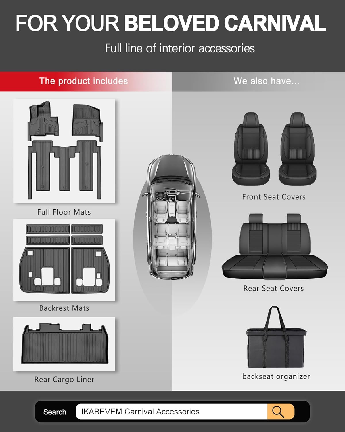 11 PCS Floor Mats for 2025 2026 Kia Carnival Hybrid 8-Seater (Not for Fuel) - All Weather TPE Floor Liners Cargo Liner with Backrest Mats Carnival Accessories Custom Fit Trunk Mats Full Set, Black - Image 9