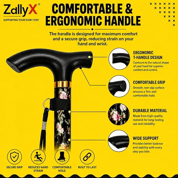Foldable Walking Sticks for Men & Women, Adjustable height (85–95cm) Ladies Walking Stick, Mobility aids, Collapsible walking stick For Elderly Adults