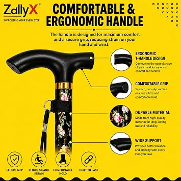 Foldable Walking Sticks for Men & Women, Adjustable height (85–95cm) Ladies Walking Stick, Mobility aids, Collapsible walking stick For Elderly Adults