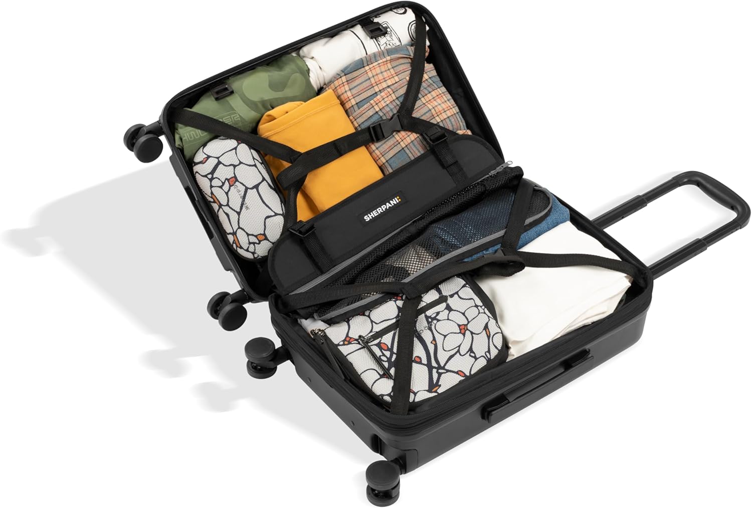 Sherpani Meridian, 22 Inch Carry On Luggage Airline Approved, Rolling Hardside Suitcase 22x14x9, Hard Shell Luggage with Double Spinner Wheels, Expandable Suitcase for Men Women, Travel Gift (Black)