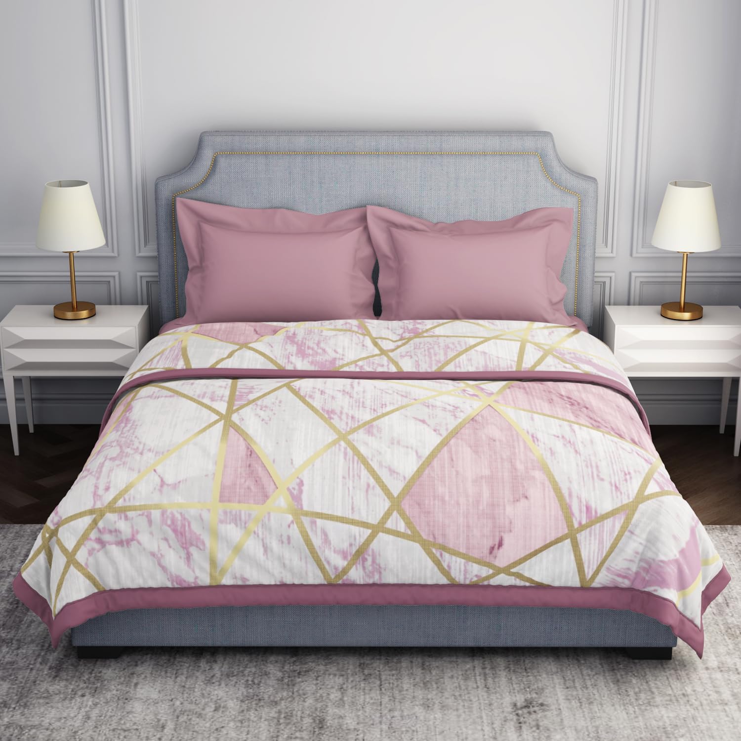 Welspun AC Blanket for Double Bed | 540 GSM Duvet | Anti-Pilling & Skin Safe Dohar | Diwali Gifts | (87″ X 94″ Inches) – Grey/Pink – Comfy