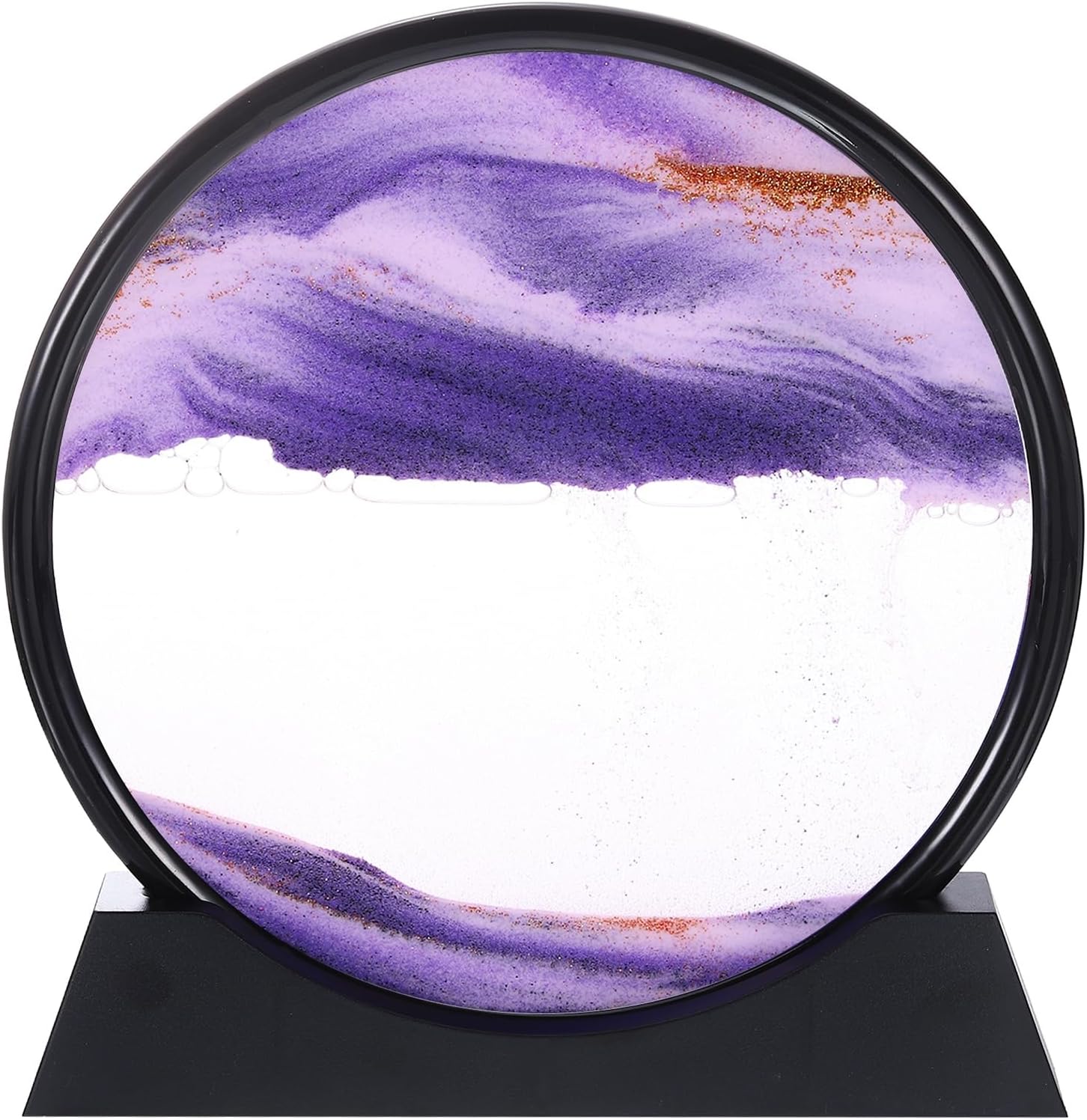Moving Sand Art Picture 12" Round Tempered Glass 3D Liquid Motion Deep Sea Flowing Sand Scene with Display Frame Perfect for Desktop & Home & Office & Work Decoration (Purple)