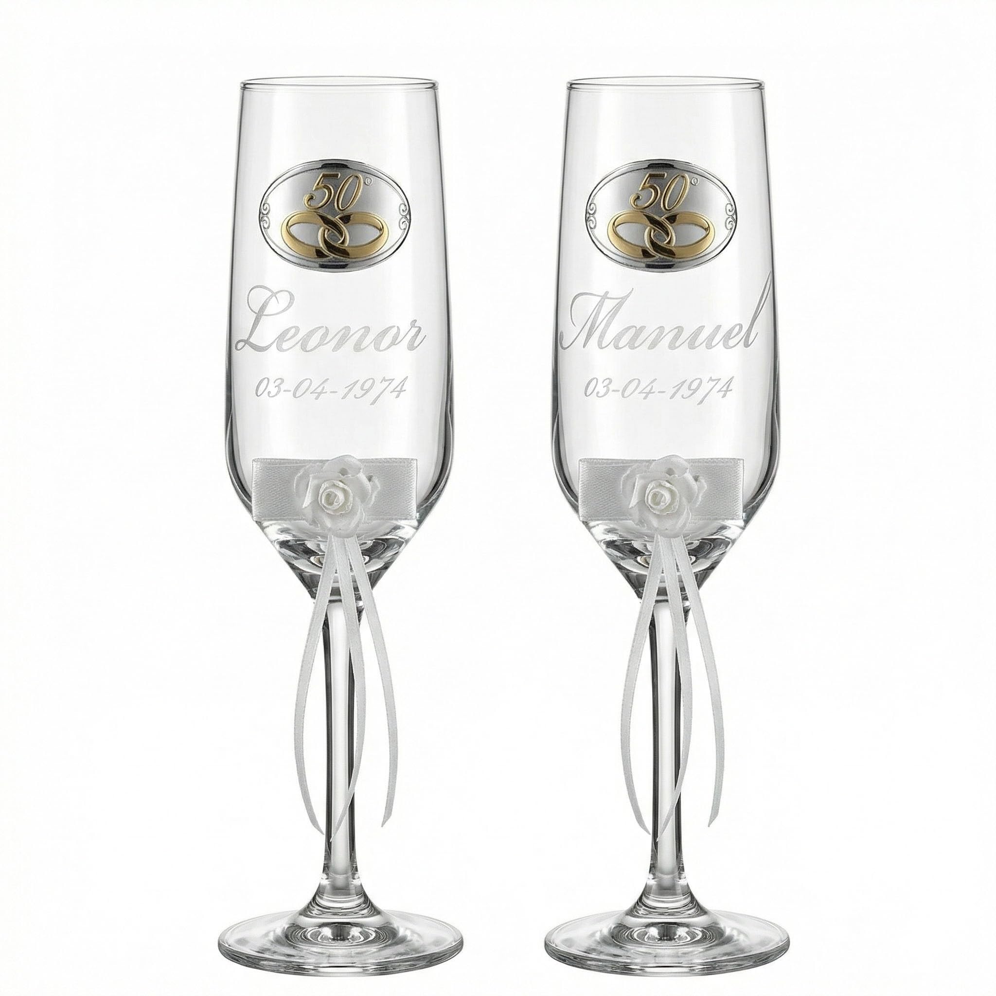 Copas Grabadas para 50 Años – Regalo para Bodas de Oro y Aniversarios – Personalizadas en Cristal