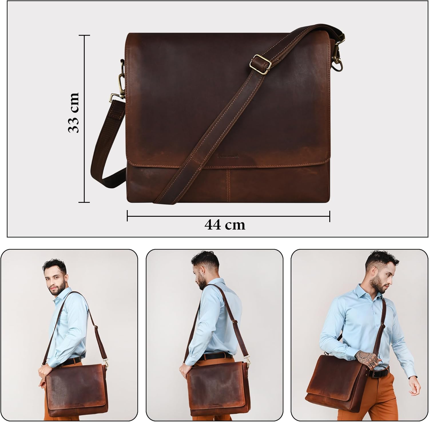 RABADA Genuine Leather Messenger Bag with Dedicated Laptop Compartment and Organizational Bliss Sling Bag, Crossbody Shoulder Bag for Men, Brown