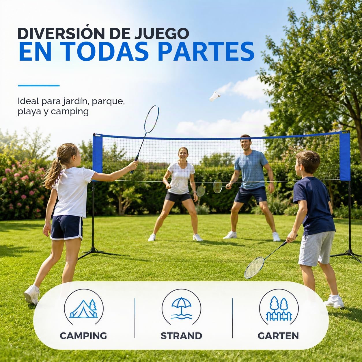 Red de bádminton de 3,1 m – Altura ajustable 107/105/150 cm y bolsa de transporte, red de nailon plegable, fácil de montar y desmontar, red deportiva ideal para tenis, fútbol, voleibol o voleibol de
