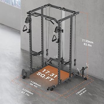 Power Cage 2000LBS,All in One Squat Rack with Dual Pulley Cable System, Heavy-Duty Steel Construction for & Home Gym Workout