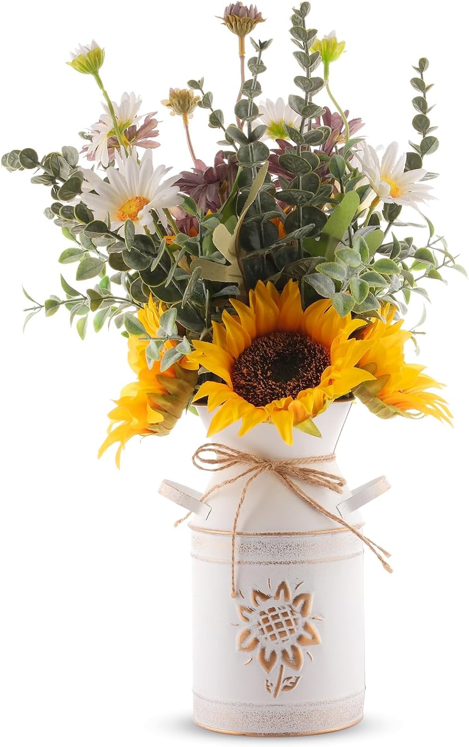 Fake Flowers in Vase,Sunflowers Artificial Flowers Silk Flower Arrangements with Metal Flower Vase Faux Flowers Sunflower Kitchen Decor Yellow Bathroom Decor Sunflower Gifts for Women (Yellow)